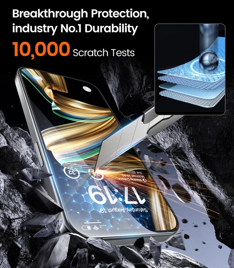 EZ-GLAZ-4 Pack for iPhone 15 Pro Max Screen Protector[6.7"] 9H+ Hardness 12FT Military Grade Shatterproof Long Durable Tempered Glass Film with Flawless Fit Box, HD Clear, Scratch Resistant - Image 5