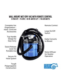 Vacmaster Vacmaster 5 Gallon 5 Peak Hp With 2 Stage Motor Wet Dry Vacuum Wall Mountable And With Remote Control  - Image 2