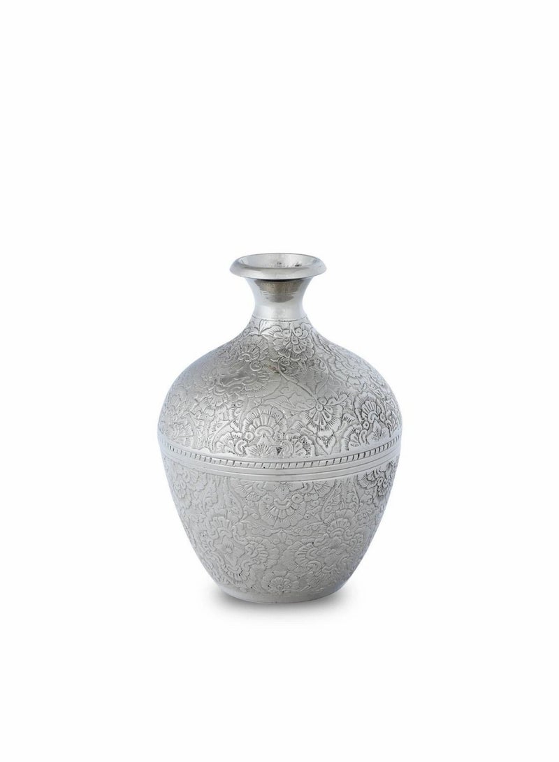 TARRAB Engraved Brass Tabletop Flower vase Home Decor - Silver - Image 1