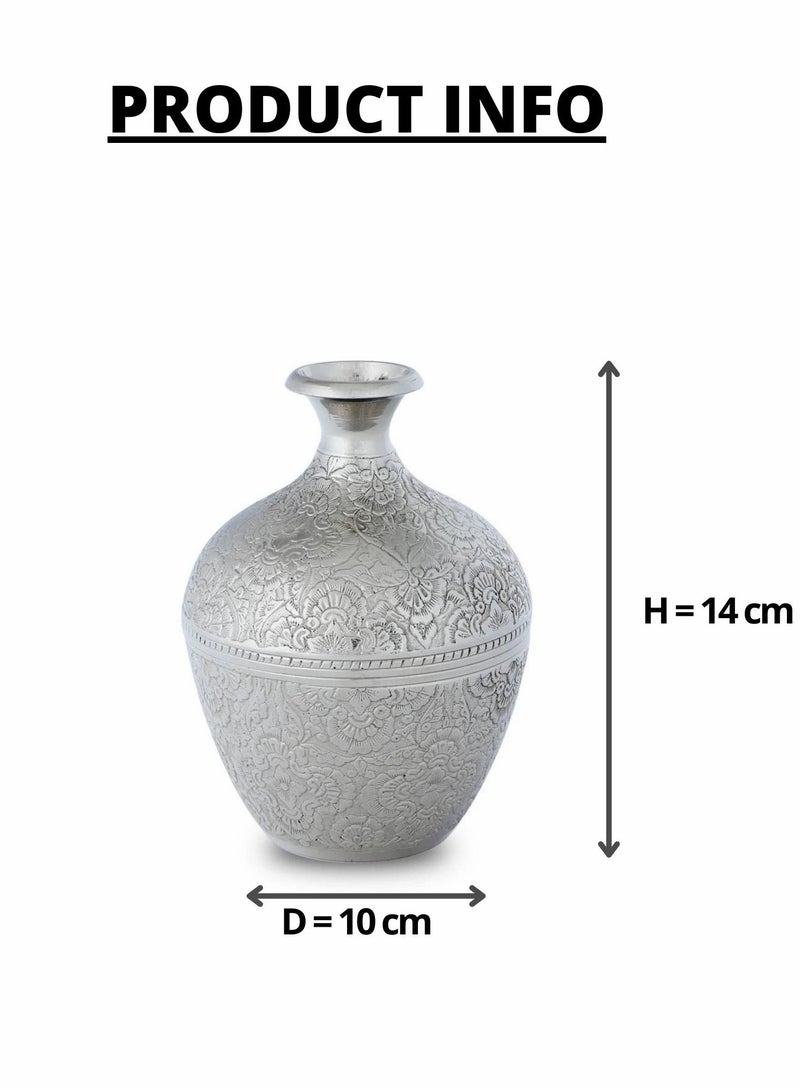 TARRAB Engraved Brass Tabletop Flower vase Home Decor - Silver - Image 3