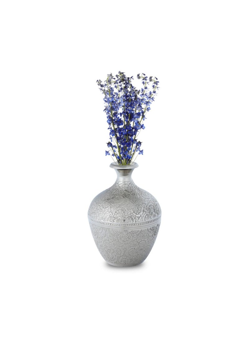 TARRAB Engraved Brass Tabletop Flower vase Home Decor - Silver - Image 2
