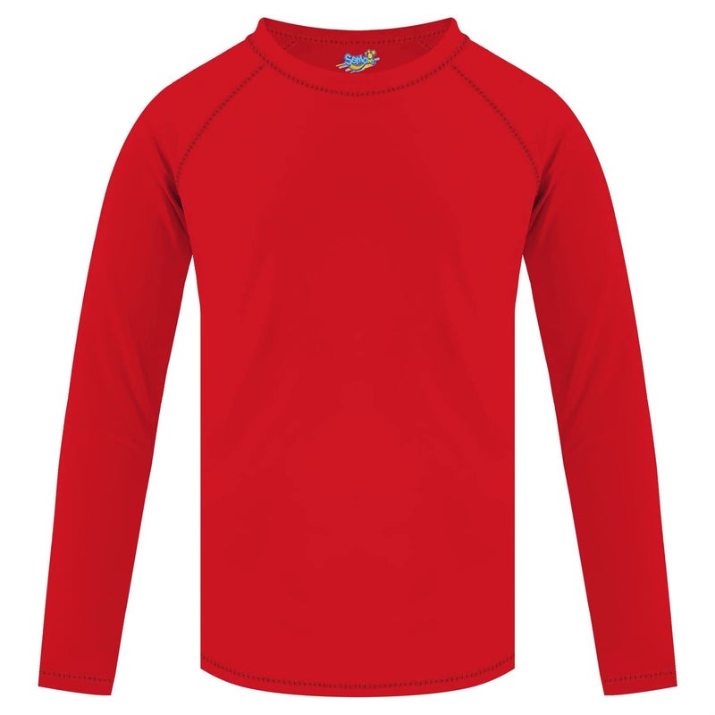 Semois Boys Swim Shirt Rash Guard Long Sleeve for Kids Size 7-8 Years Rashguard Red Water Swimwear UPF+ 50 Swimming Shirt - Image 2