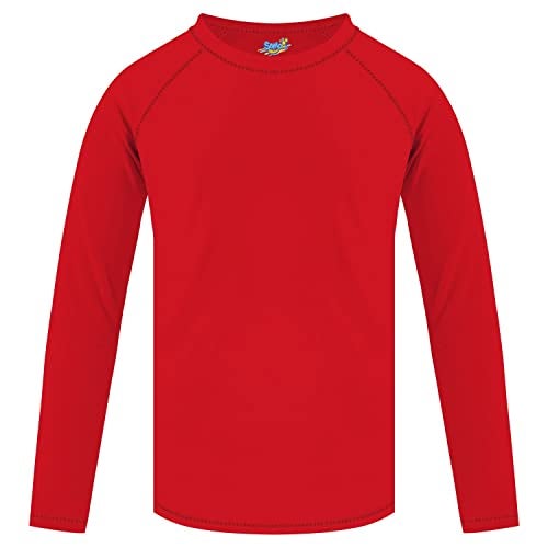 Semois Boys Swim Shirt Rash Guard Long Sleeve for Kids Size 7-8 Years Rashguard Red Water Swimwear UPF+ 50 Swimming Shirt - Image 1