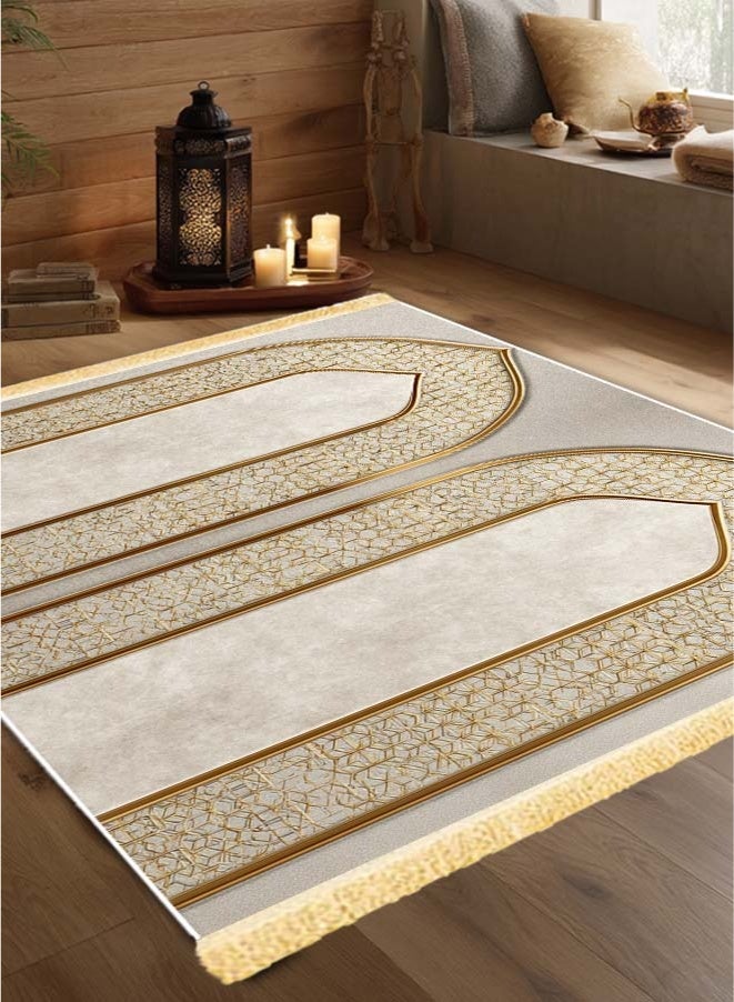 Premium Velvet Cotton Felt Multi-Person Prayer Mat - Extra Thick Islamic Sajada for Family & Group Prayer - Image 2