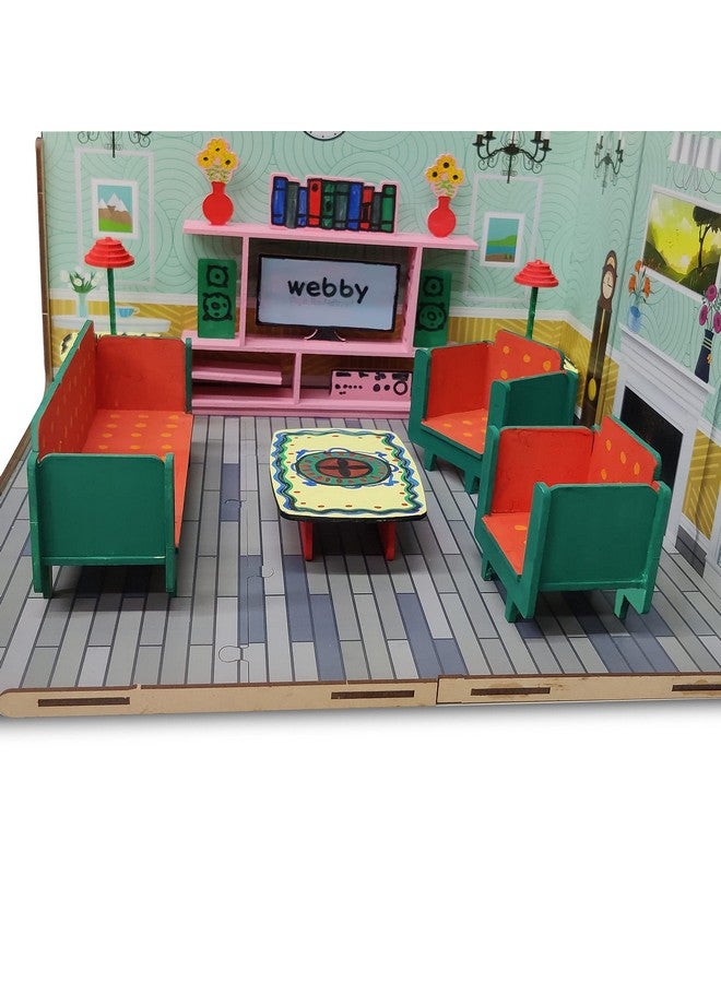 Webby DIY Paint Your Pre-Assembled Living Room Furniture Wooden Dollhouse Kit for Kids - Image 2