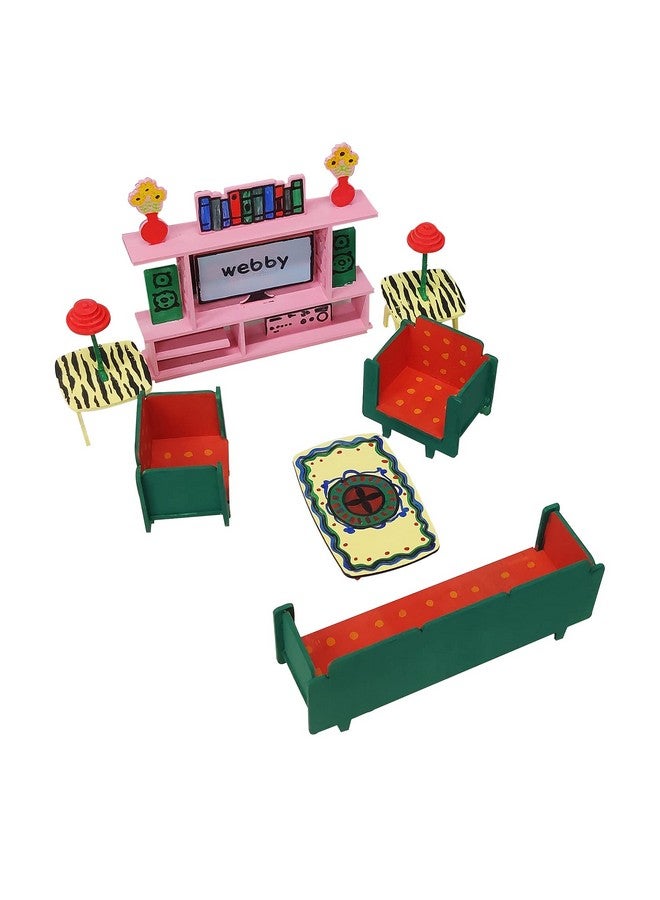 Webby DIY Paint Your Pre-Assembled Living Room Furniture Wooden Dollhouse Kit for Kids - Image 5