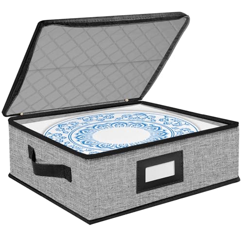 ouruer Quilted Platter Storage Case-Fine China Storage Containers Hard Shell for Organizing,Stackable Plate Storage Containers with 4 Felt Dividers,dinnerware Storage,Moving Box,Moving Supplies - Image 1