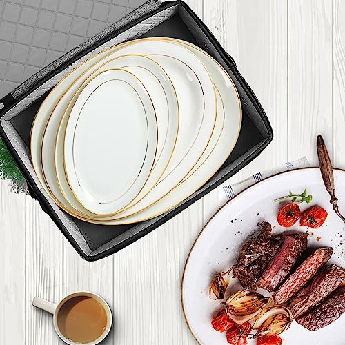 ouruer Quilted Platter Storage Case-Fine China Storage Containers Hard Shell for Organizing,Stackable Plate Storage Containers with 4 Felt Dividers,dinnerware Storage,Moving Box,Moving Supplies - Image 2