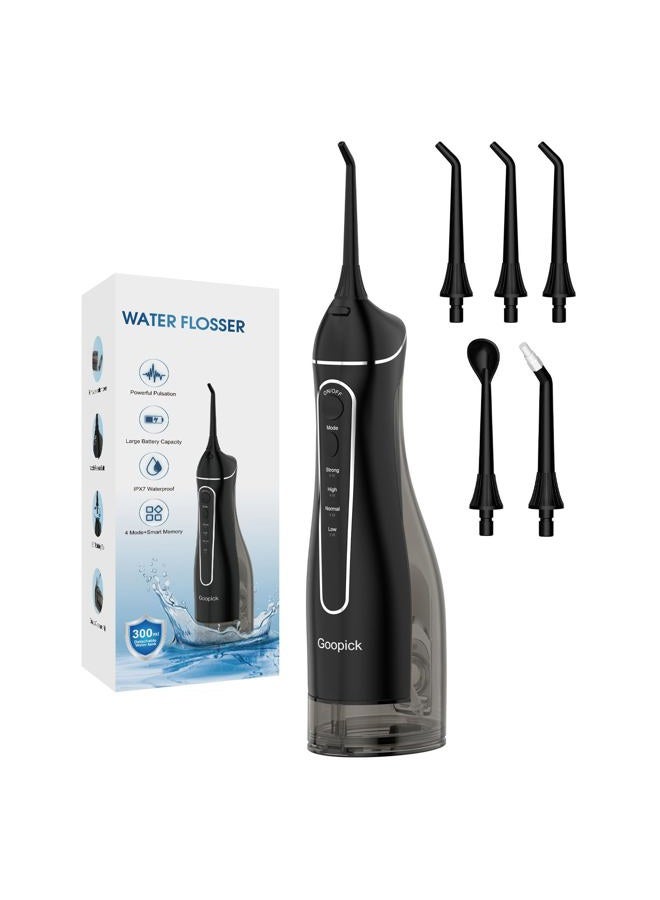 Goopick Water Flosser, 300ML Large Tank IPX7 Waterproof, 4 Modes Cordless Portable Oral Irrigator, Rechargeable Dental Water Pick with 5 Jet Tips for Braces Care Home Travel - Image 1