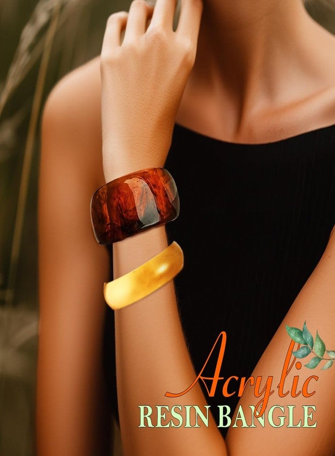 ACEDRE Chunky Resin Bangle Bracelet Set Gold Round Acrylic Wide Wristbands Statement 2PCS Jewelry for Women - Image 3