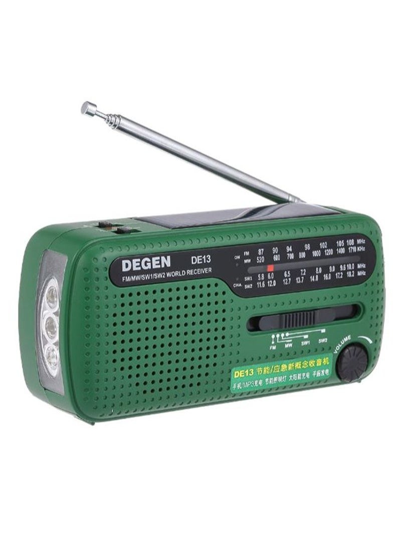 Solar Power FM Radio With Flashlight V431 Green/Black - Image 1