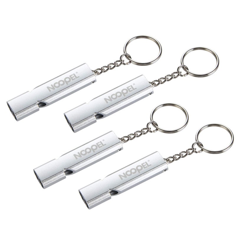 Noopel Emergency Whistles Lifeguard Safety Whistle with Lanyard and Keychain for Outdoor Camping Hiking Boating Hunting Fishing Kayak Kids Rescue Signaling Loud Survival Whistle (4 Pack Silver) - Image 2
