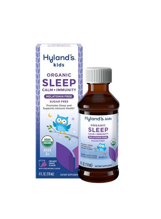 Hyland's Kids - Melatonin-Free Organic Sleep Calm + Immunity Liquid, Sugar-Free, Promotes Sleep & Supports Immune Health, Ages 2+, Grape Flavor, 4 Fl. Oz. - Image 1