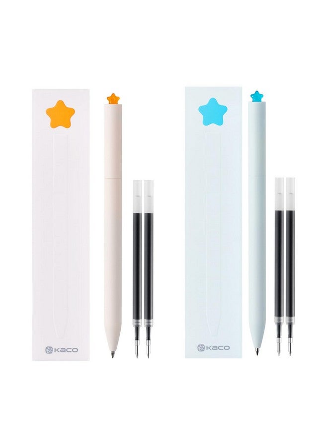 Kaco FIRST Gel Pens Cute Stationery Black Ink 2 Pieces with Extra 4 Refills, 0.5 mm Fine Point, Aesthetic Cute Star Pens for Journaling - Image 1