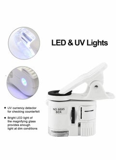 Excefore Phone Microscope, 60X Universal Portable Clip On Microscope with LED UV Lights Jeweler Loupe for Biological Jewelry Coins Currency Stamps Antiques Smart Phones and Tablets  - Image 3