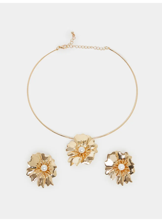 ستايلي Styli Set of 2 - Floral Accent Necklace and Earrings