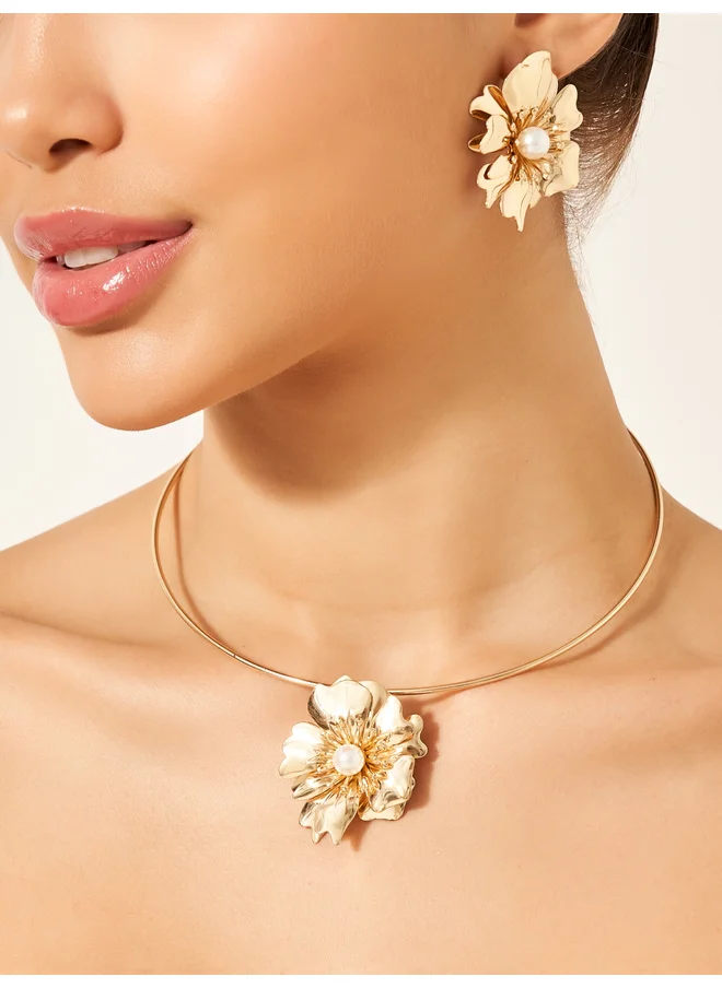 ستايلي Styli Set of 2 - Floral Accent Necklace and Earrings