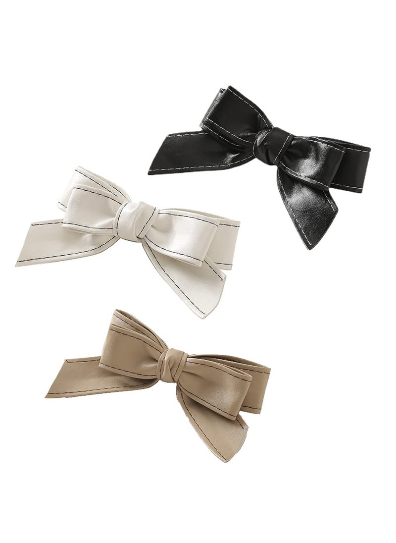 lasenersm 3 Pieces PUleather Hair Bow Clip Bow Hair Clips Bow Hair Barrettes Handmade Knot Bow Barrettes Hair Pin Hair Bows Barrette Hair Accessories for Women Black White LightCoffee 