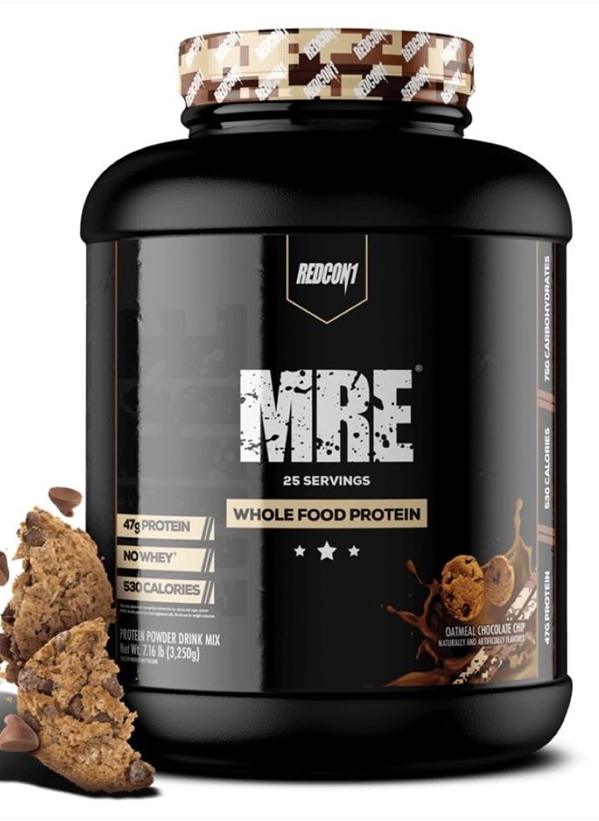 REDCON1 - MRE Protein Powder, Oatmeal Chocolate Chip - Meal Replacement Protein Blend Made with MCT Oil & Whole Foods - Protein with Natural Ingredients to Aid in Muscle Recovery (25 Servings) - Image 1