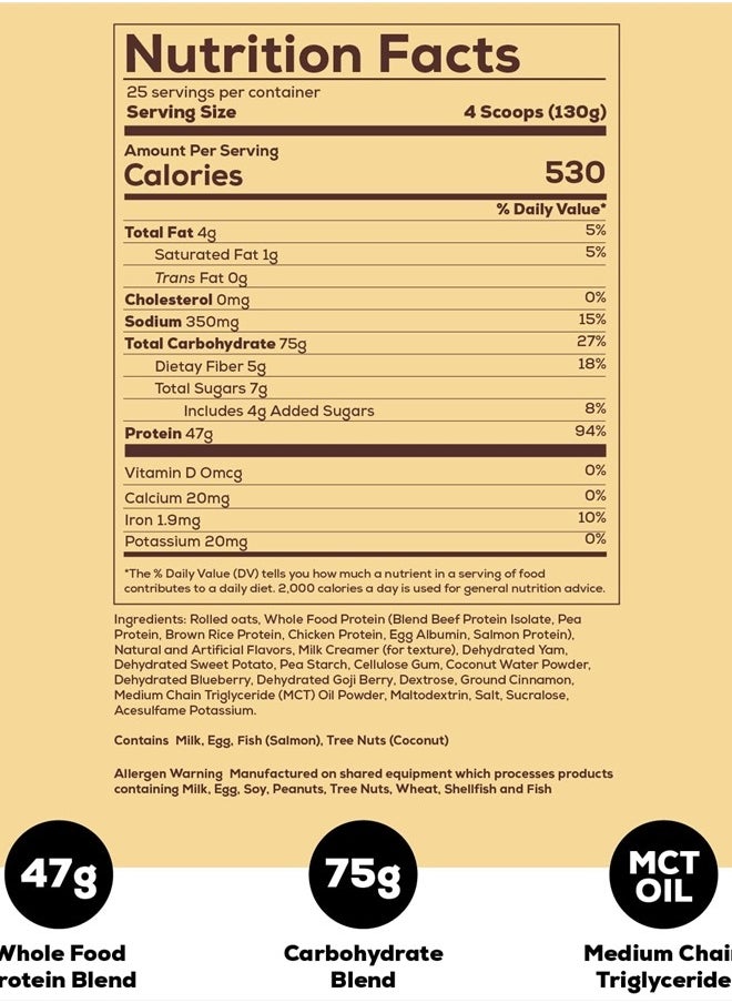 REDCON1 - MRE Protein Powder, Oatmeal Chocolate Chip - Meal Replacement Protein Blend Made with MCT Oil & Whole Foods - Protein with Natural Ingredients to Aid in Muscle Recovery (25 Servings) - Image 1