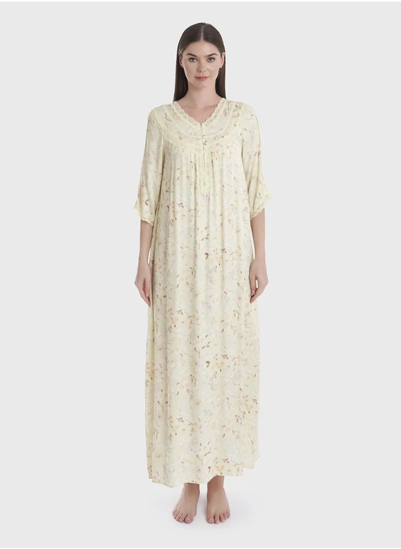 كشخة Floral Print Long Nigtwear Dress