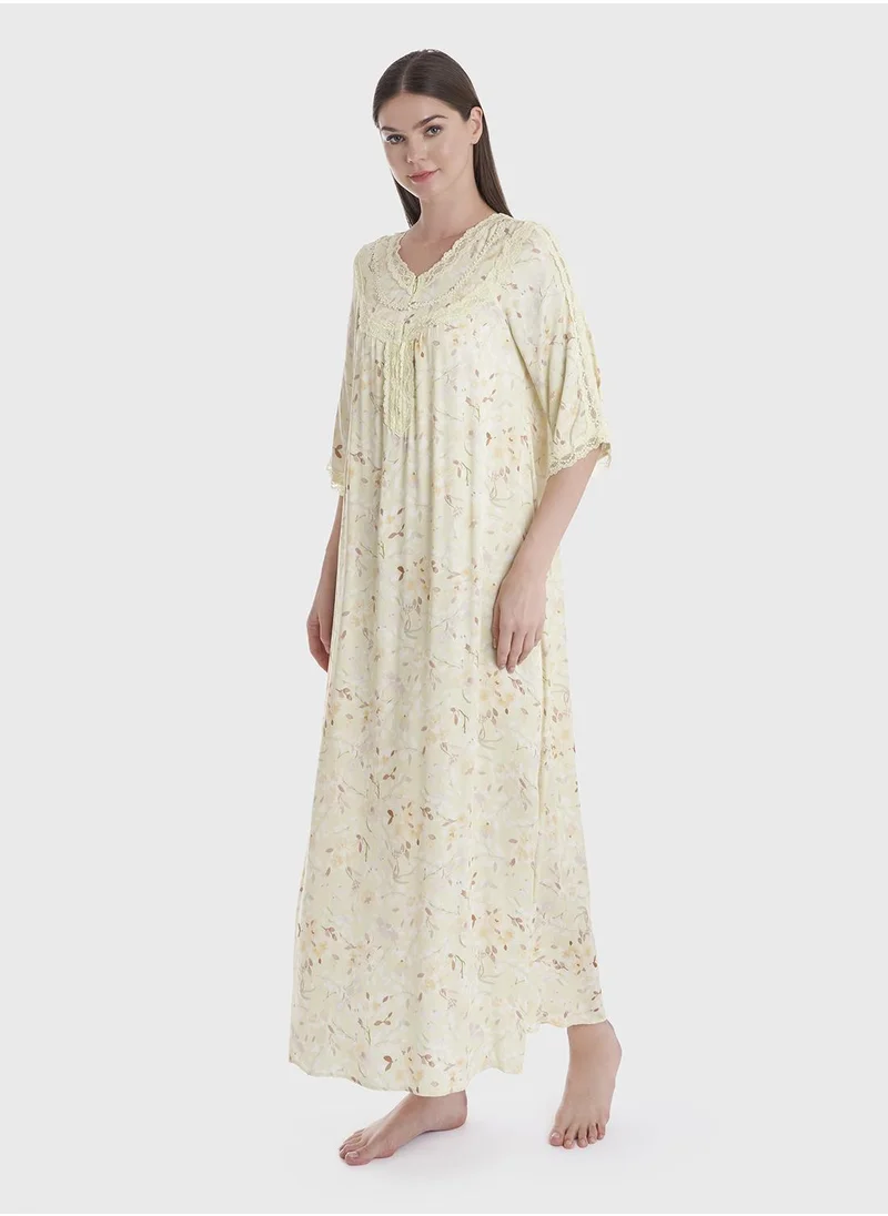 كشخة Floral Print Long Nigtwear Dress