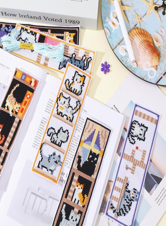 FREEBLOSS 6 Set Cross Stitch Bookmark Kits Bookmark Embroidery Kit Counted Crossstitch Projects Cat and Book Pattern Cross Stitch Bookmarks Cross Stitch Kit for Beginners Adults, Small, Brown - Image 5