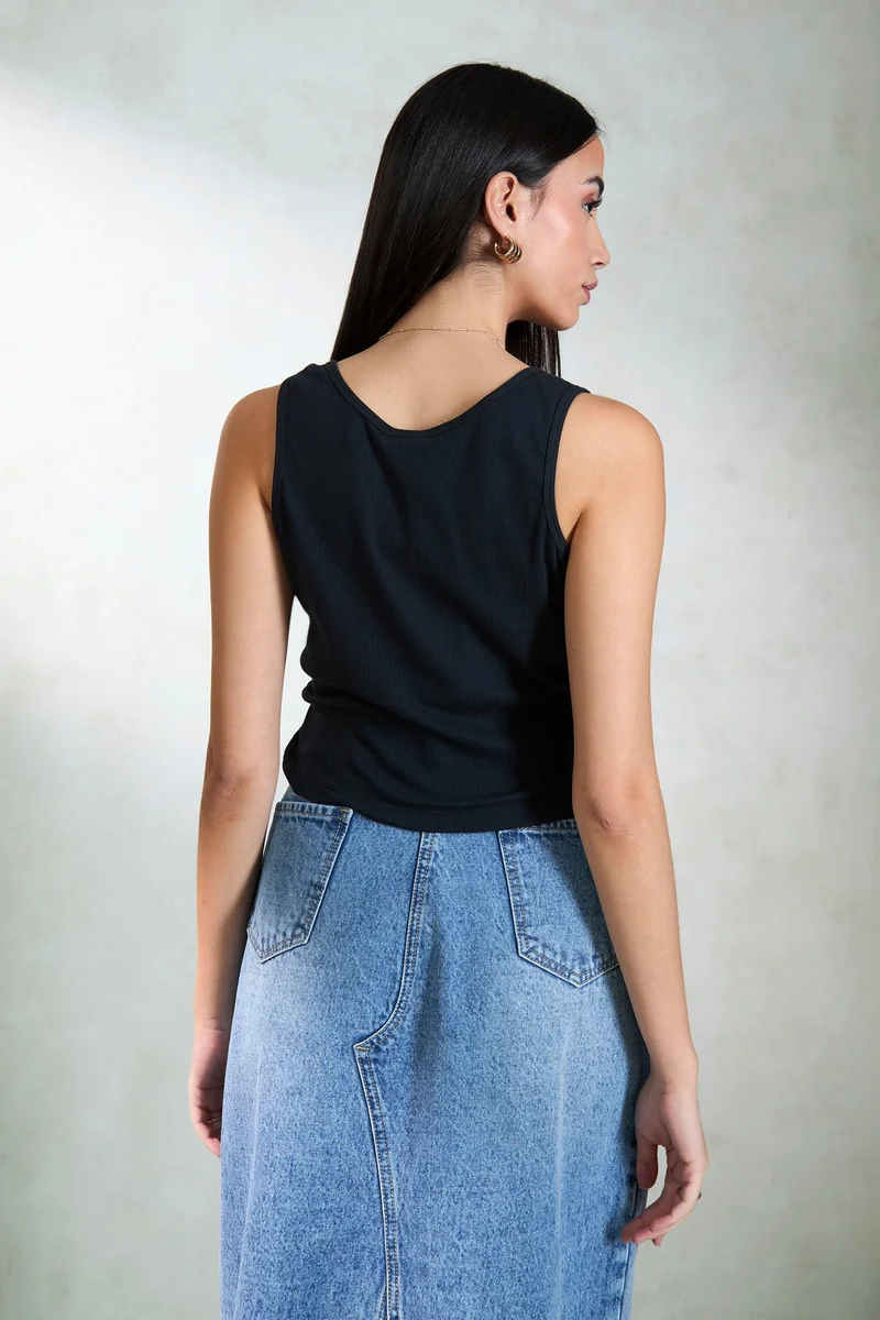Virgio VIRGIO 100% Cotton Black Sleeveless Scoopneck Top