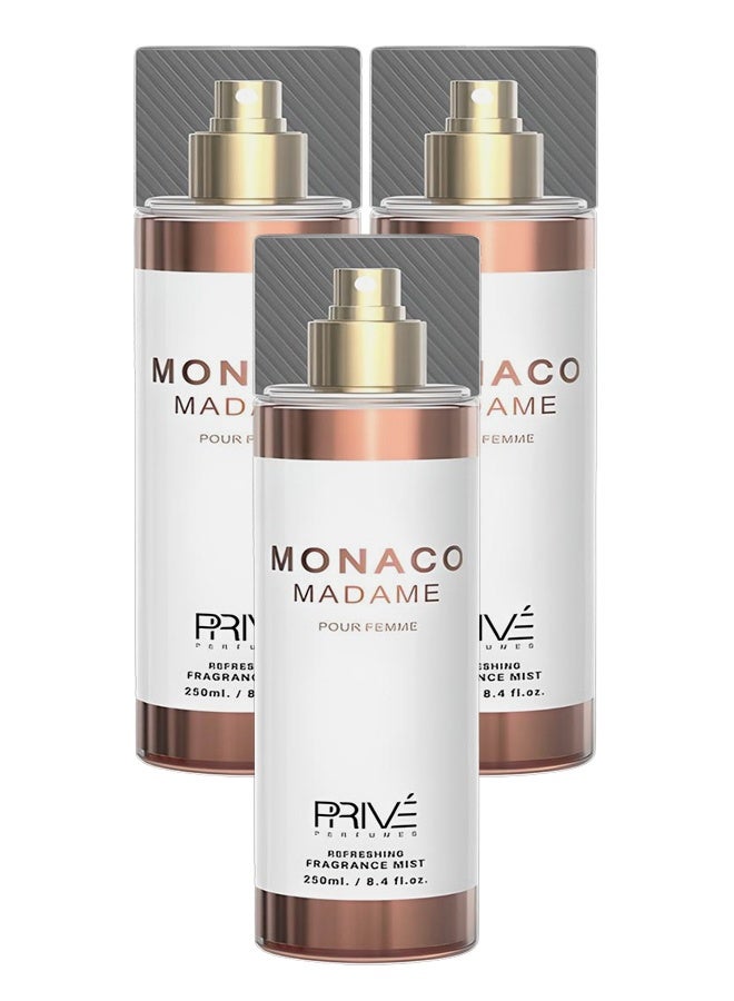PRIVE 3 Pieces Monaco Madame Refreshing Fragrance Body Mist For Women 250ml - Image 1