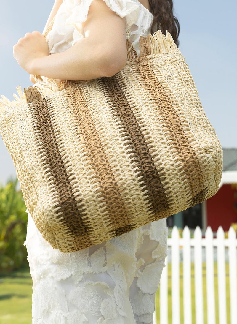 Haute Sauce Striped Zip Lock Regular Jute Hand Bag For Women  - Image 2