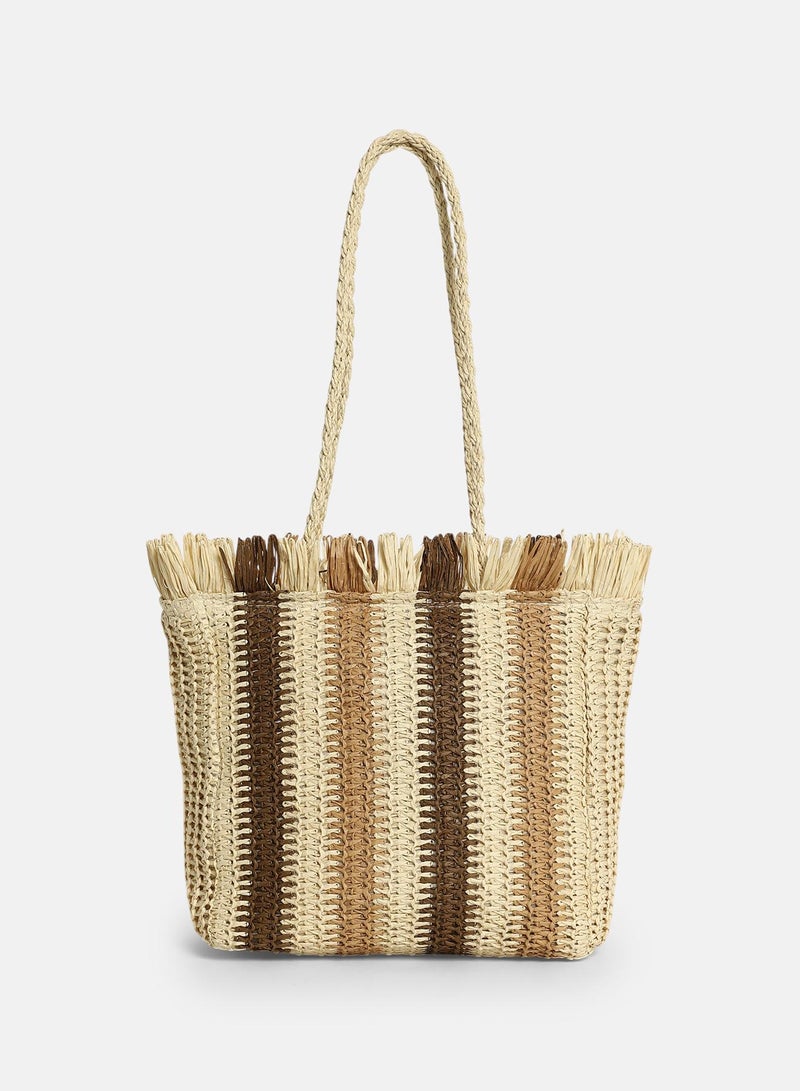 Haute Sauce Striped Zip Lock Regular Jute Hand Bag For Women  - Image 4