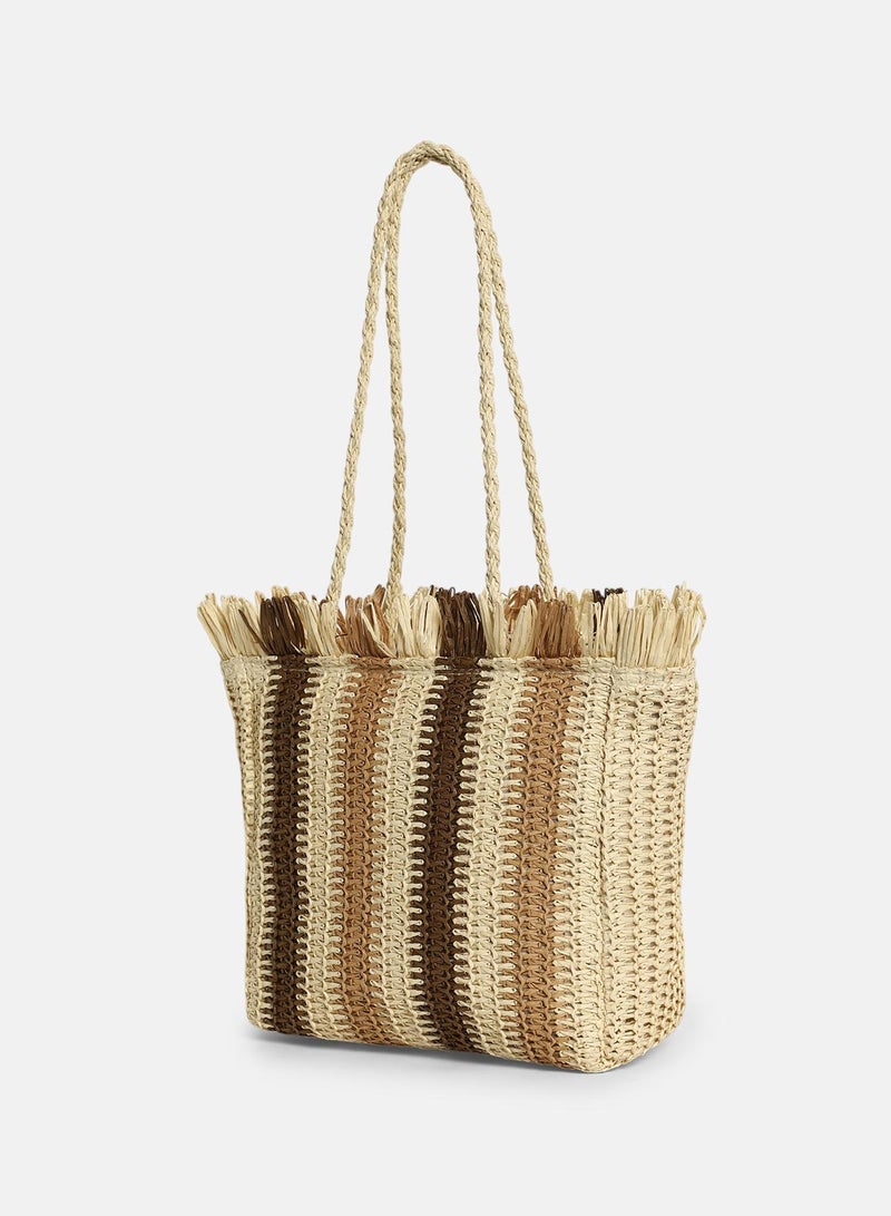 Haute Sauce Striped Zip Lock Regular Jute Hand Bag For Women  - Image 5