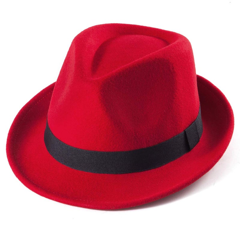 LADYBRO Wool Fedora Hats for Men - Red Trilby for Winter Warm 1920s Accessories, 7 1/4 - Image 1