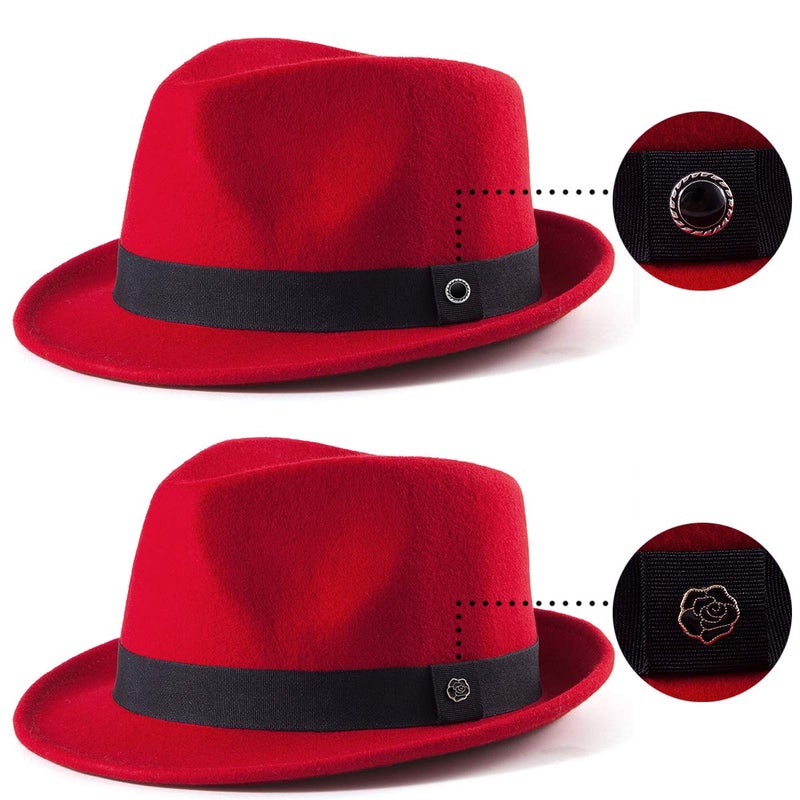 LADYBRO Wool Fedora Hats for Men - Red Trilby for Winter Warm 1920s Accessories, 7 1/4 - Image 2