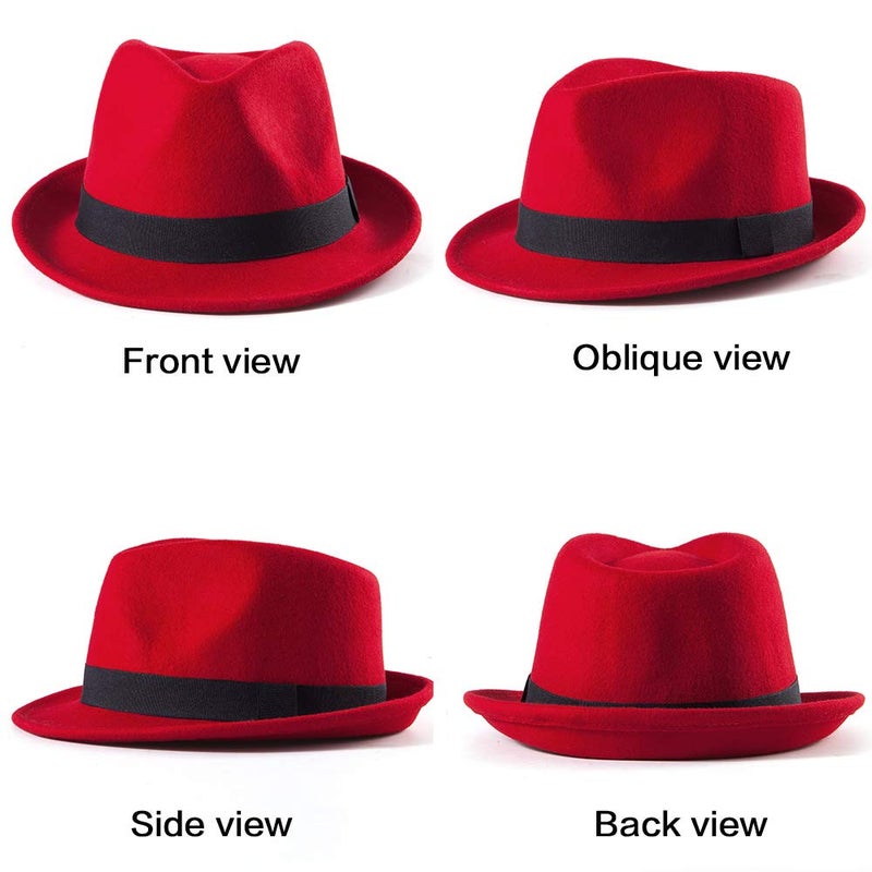 LADYBRO Wool Fedora Hats for Men - Red Trilby for Winter Warm 1920s Accessories, 7 1/4 - Image 5
