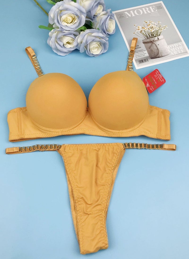 Elegant Two-Piece Lingerie Set - C-Cup Padded Bra with Chain Straps, Six Colors, Four Sizes 