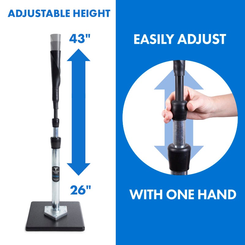 Tanner Tee The Original Professional - Style Baseball Tee Softball Adult Batting Tee with Durable Composite Base, Hand-rolled Flexible Rubber Ball Rest, Adjustable: 26" to 43", Durable Steel Stem - Image 3