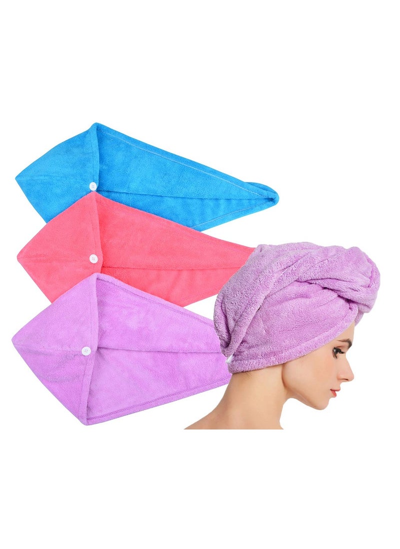 HOPESHINE - Hair Towel Twist Women's Soft Shower Towels for Hair Turban Wrap Drying Head Towels Great Gift for Women (Blue+Purple+Rose Red 3-Pack) - Image 1
