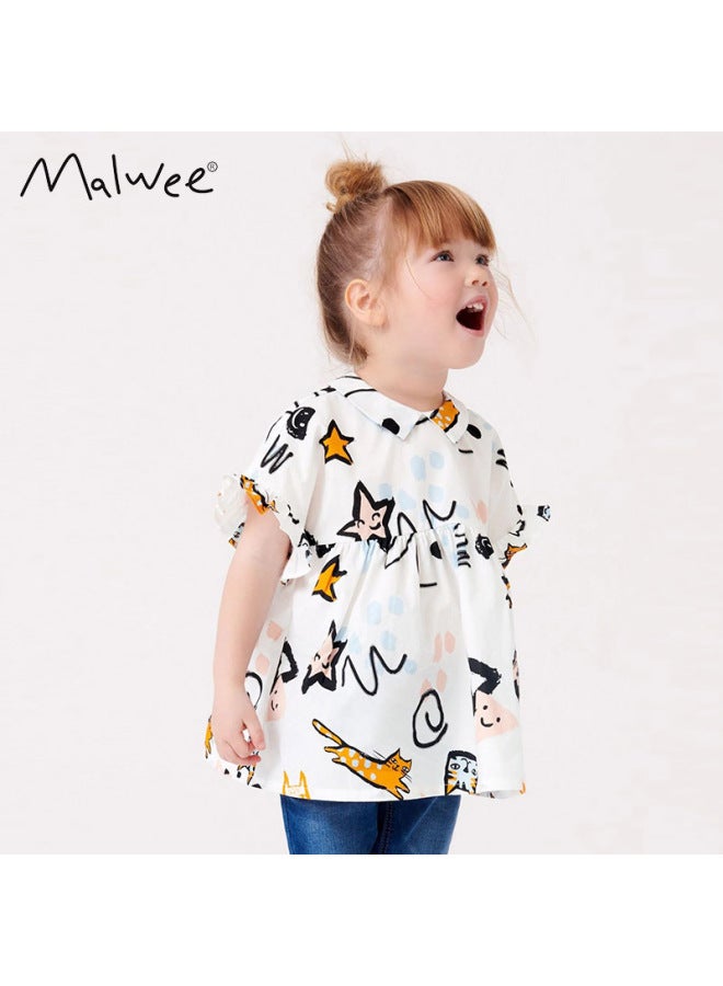 Malwee Kids' T-shirt Summer New Printed Flared Short Sleeve Girls' Crewneck Shirt