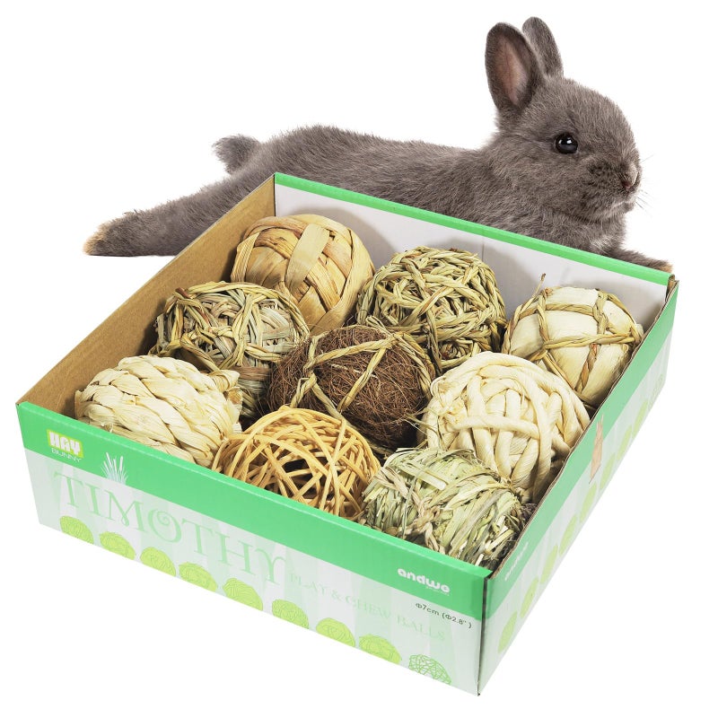 andwe Small Animals Play Balls Rolling Chew Toys Gnawing Treats for Rabbits Guinea Pigs Chinchilla Bunny Degus Pet Cage Entertainment Accessories Pack of 9 - Image 2