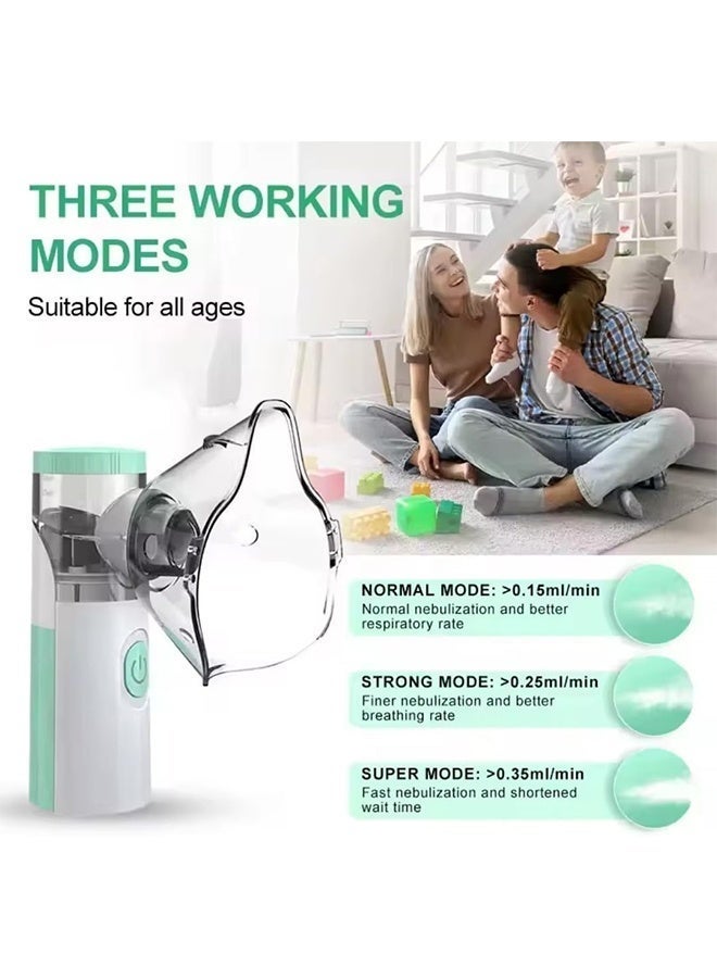 صورة العالمة جهاز رذاذ شبكي محمول، جهاز تبخير صغير محمول باليد، جهاز استنشاق بالبخار بالموجات فوق الصوتية للبالغين والأطفال، يعمل عبر USB وبطاريات AA، مزود بخاصية التنظيف التلقائي مع أقنعة وقطع فموية لمشاكل التنفس. - Image 4