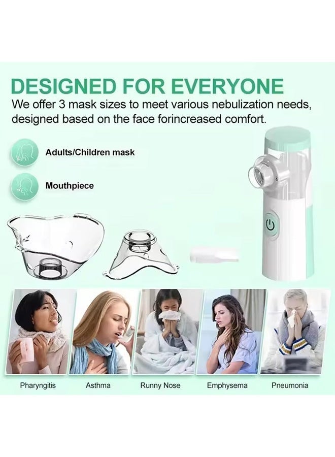 صورة العالمة جهاز رذاذ شبكي محمول، جهاز تبخير صغير محمول باليد، جهاز استنشاق بالبخار بالموجات فوق الصوتية للبالغين والأطفال، يعمل عبر USB وبطاريات AA، مزود بخاصية التنظيف التلقائي مع أقنعة وقطع فموية لمشاكل التنفس. - Image 5