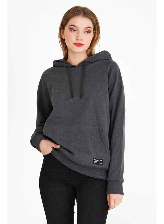 Mmetalic Women’s Anthracite Hooded Basic Knitted Sweatshirt.
