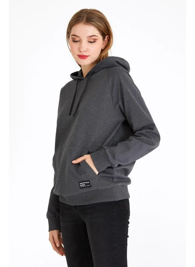Mmetalic  Women’s Anthracite Hooded Basic Knitted Sweatshirt. for Women | Best Price UAE