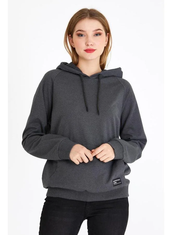 Mmetalic Women’s Anthracite Hooded Basic Knitted Sweatshirt.