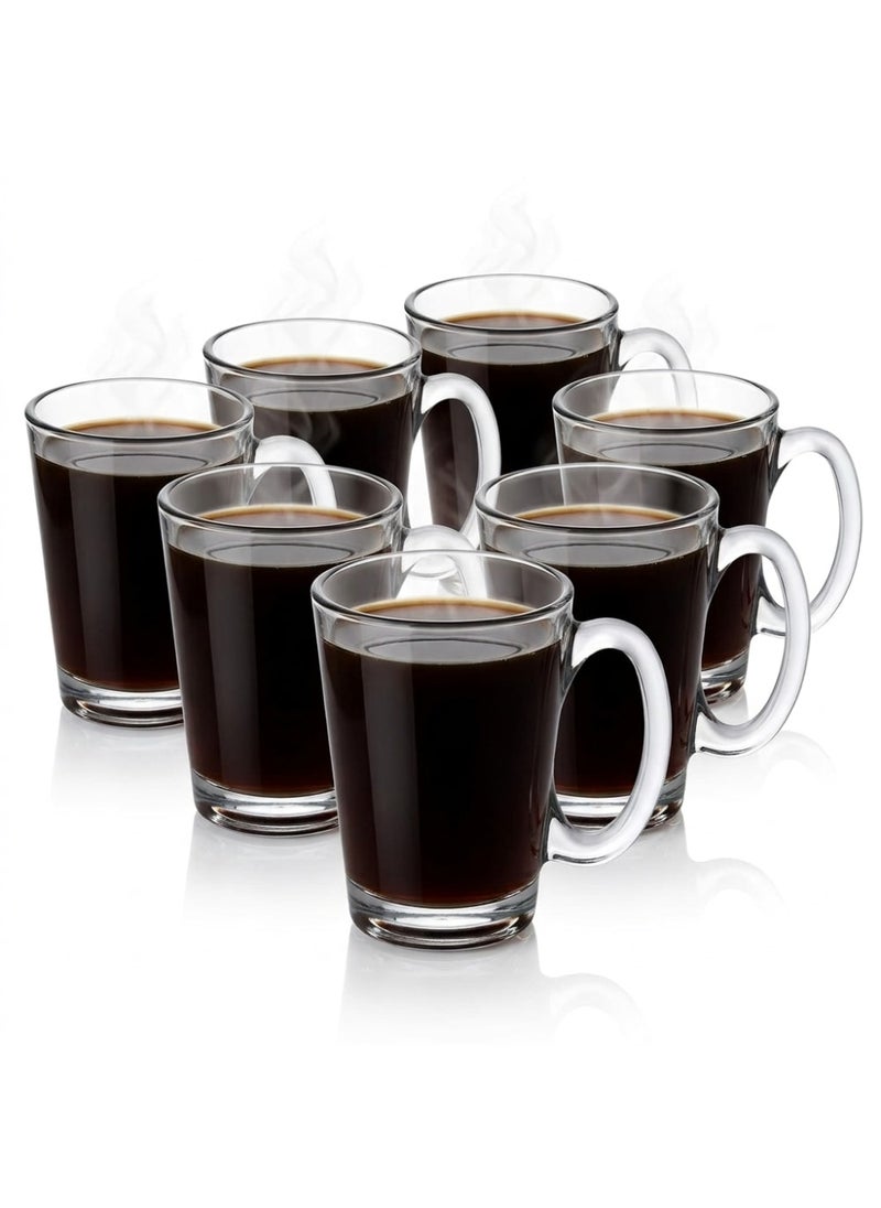 Blinkmax Set of 6 Heat Resistant Glass Mugs, Clear Cups for Hot Drinks, Coffee and Tea, Comfortable Handle for Home and Office - Transparent - Image 1