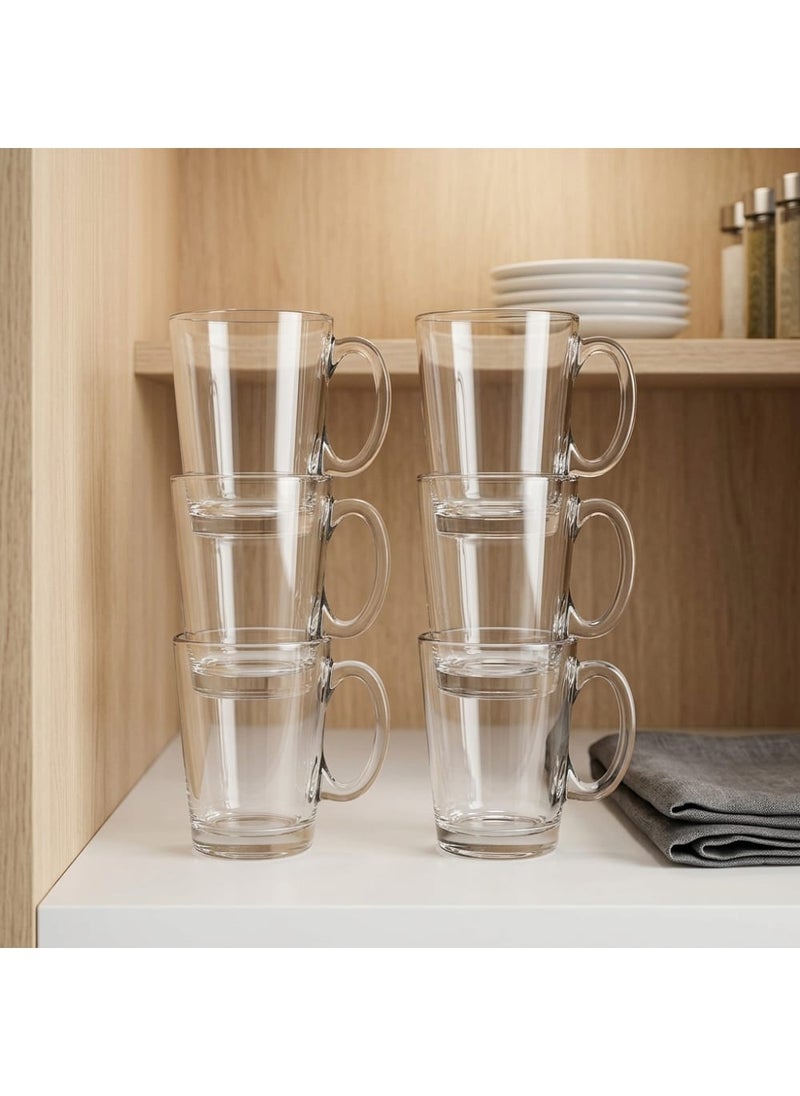 Blinkmax Set of 6 Heat Resistant Glass Mugs, Clear Cups for Hot Drinks, Coffee and Tea, Comfortable Handle for Home and Office - Transparent - Image 5