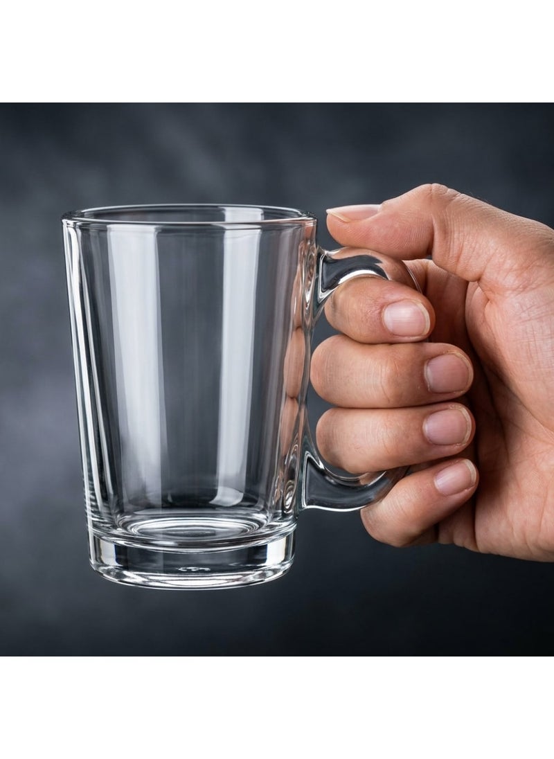 Blinkmax Set of 6 Heat Resistant Glass Mugs, Clear Cups for Hot Drinks, Coffee and Tea, Comfortable Handle for Home and Office - Transparent - Image 3