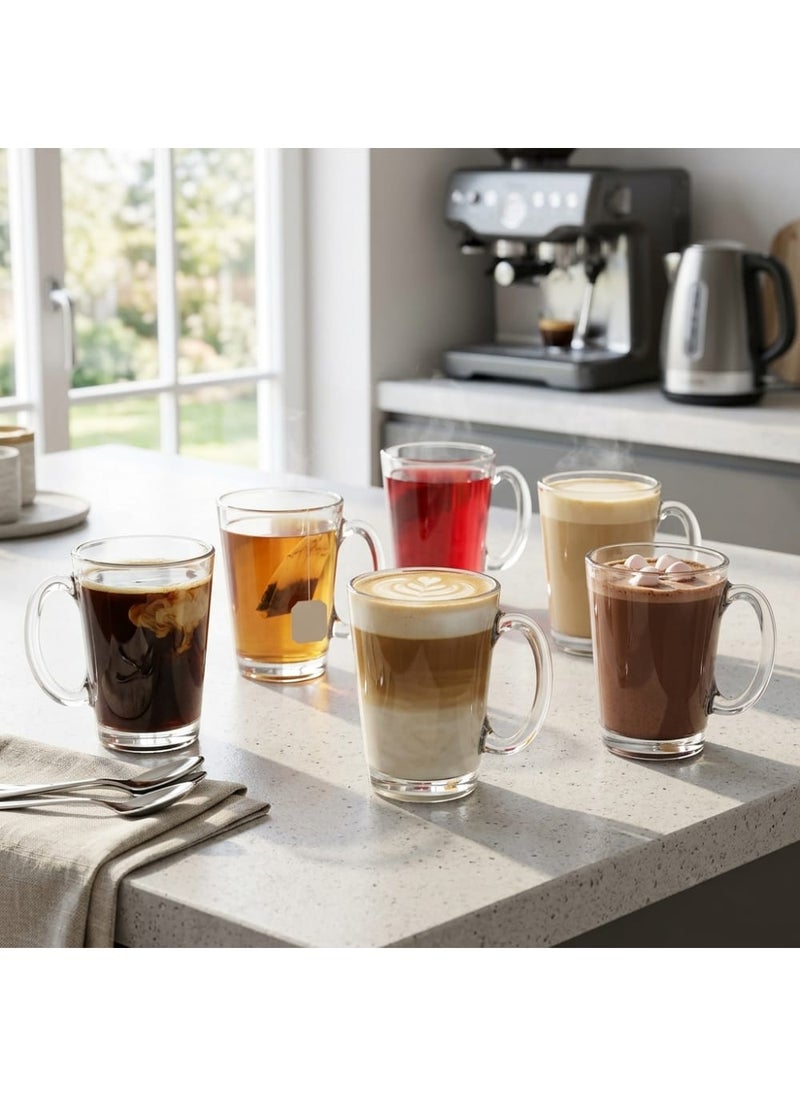 Blinkmax Set of 6 Heat Resistant Glass Mugs, Clear Cups for Hot Drinks, Coffee and Tea, Comfortable Handle for Home and Office - Transparent - Image 2