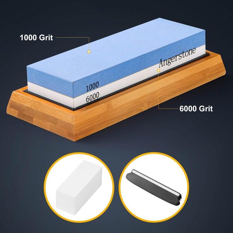 Angerstone Premium Knife Sharpening Stone–Whetstone 1000/6000 Grit, Whetstone Knife Sharpener with NonSlip Base, Best Wet Stone Sharpening Kit, Angle Guide - Image 2